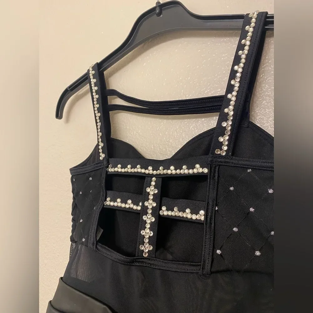 Weissman dance costume Black faux leather rhinestone The Last Goodbye 15582 MC